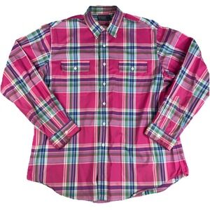 Polo Ralph Lauren Mens Button Up Plaid Long Sleeve Shirt Pink Madras Size XL